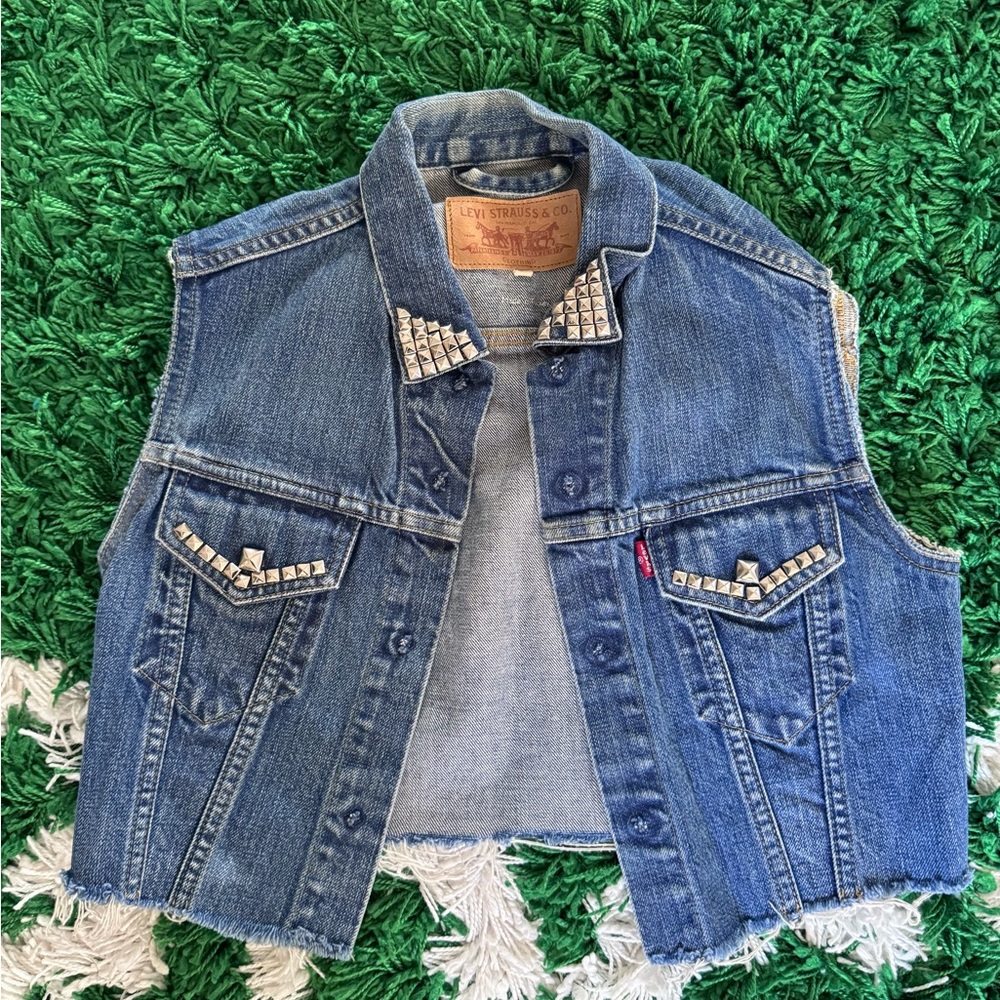 Levi's Blue Denim Vest with Stud Accents
